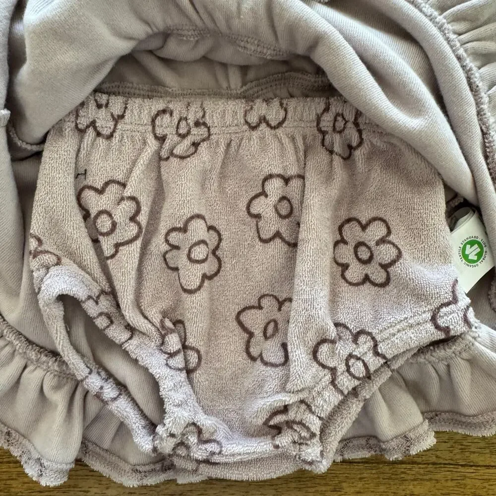 Quincy Mae Daisy Terry Dress + Bloomers - Size 3-6 months